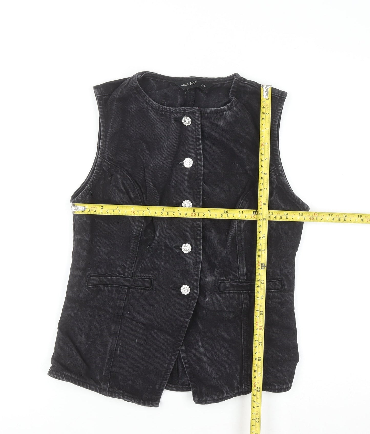 F&F Women's Black Velvet Buttoned Waistcoat UK 10