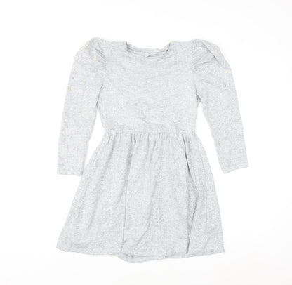 I Love Girlswear Grey Long Sleeve Puff Shoulder Fit & Flare Dress 9 Years
