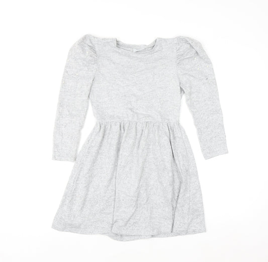 I Love Girlswear Grey Long Sleeve Puff Shoulder Fit & Flare Dress 9 Years