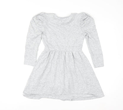 I Love Girlswear Grey Long Sleeve Puff Shoulder Fit & Flare Dress 9 Years