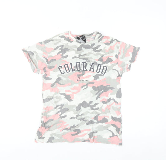 New Look 915 Generation Girls Pink Camo T-Shirt Age 9 Grey & White Cotton