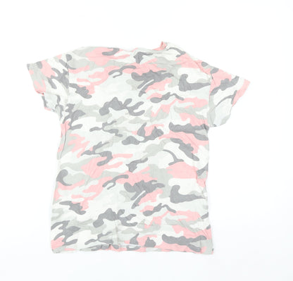 New Look 915 Generation Girls Pink Camo T-Shirt Age 9 Grey & White Cotton