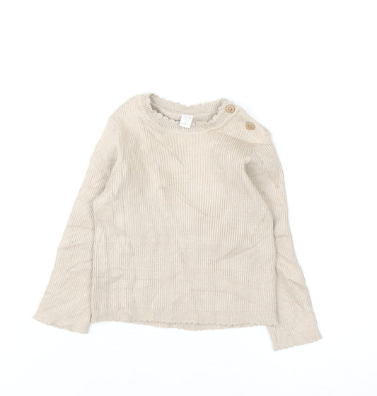 Marks and Spencer Beige Knit Long Sleeve Baby Jumper 12-18 Months