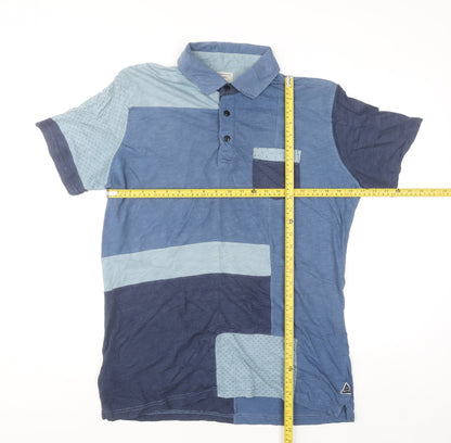 Mango Man Blue Colourblock Slim Fit Cotton Polo Shirt Size L