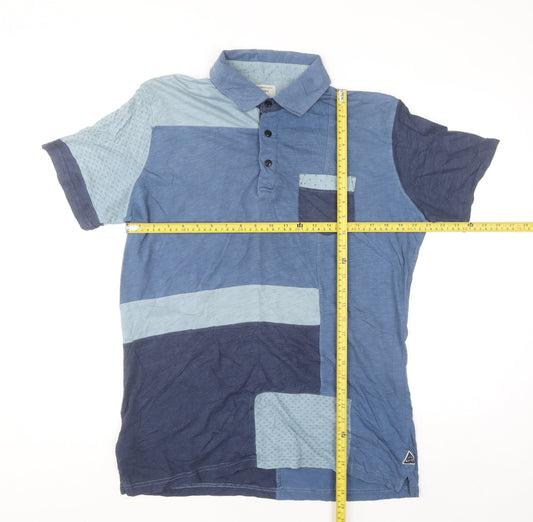 Mango Man Blue Colourblock Slim Fit Cotton Polo Shirt Size L