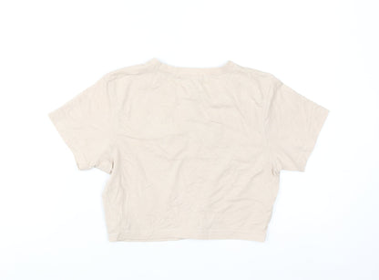 Missguided Petite Beige Cropped T-Shirt Women UK 12 Embroidered 'Over It'