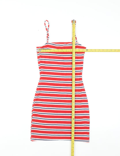 H&M Women Red Striped Bodycon Jersey Dress Size 8