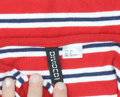 H&M Women Red Striped Bodycon Jersey Dress Size 8