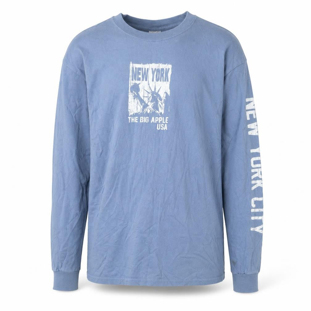 Gildan Men Blue Long Sleeve New York Graphic Cotton Top M