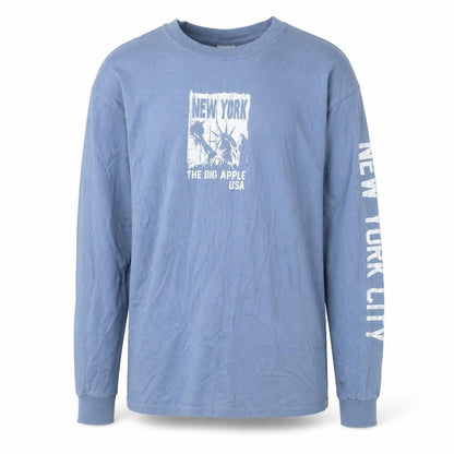 Gildan Men Blue Long Sleeve New York Graphic Cotton Top M