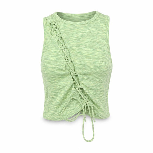 Divided Womens Green Cropped Lace Up Tank Top XXS
