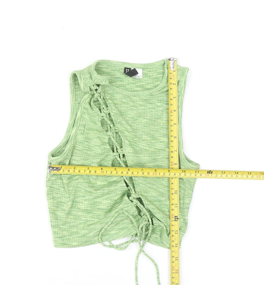 Divided Womens Green Cropped Lace Up Tank Top XXS