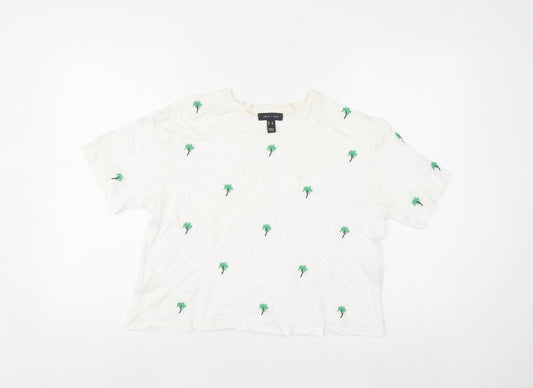 New Look Women's White Embroidered Palm T-Shirt UK 10 Cotton Summer Top