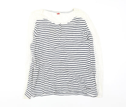 Fat Face Womens Blue White Stripe Henley Knit Jumper Size 16