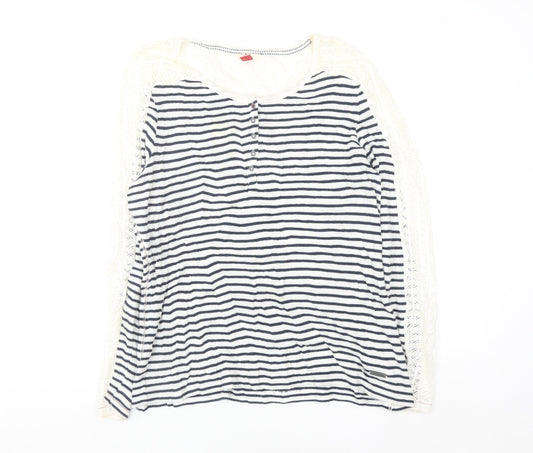 Fat Face Womens Blue White Stripe Henley Knit Jumper Size 16
