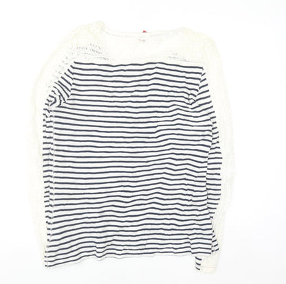 Fat Face Womens Blue White Stripe Henley Knit Jumper Size 16