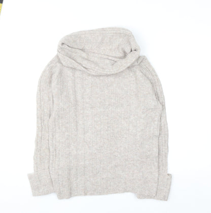 Boohoo Women Beige Cowl Neck Rib Knit Jumper Size S
