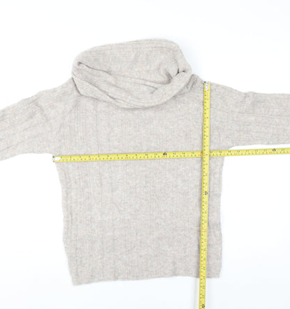 Boohoo Women Beige Cowl Neck Rib Knit Jumper Size S