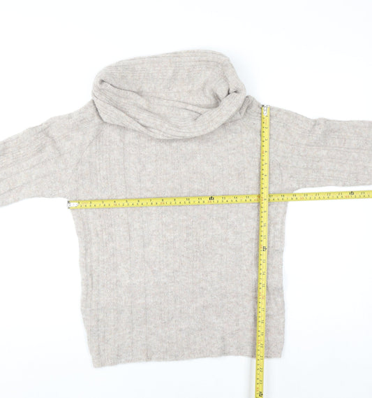 Boohoo Women Beige Cowl Neck Rib Knit Jumper Size S