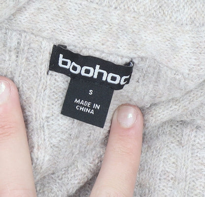 Boohoo Women Beige Cowl Neck Rib Knit Jumper Size S