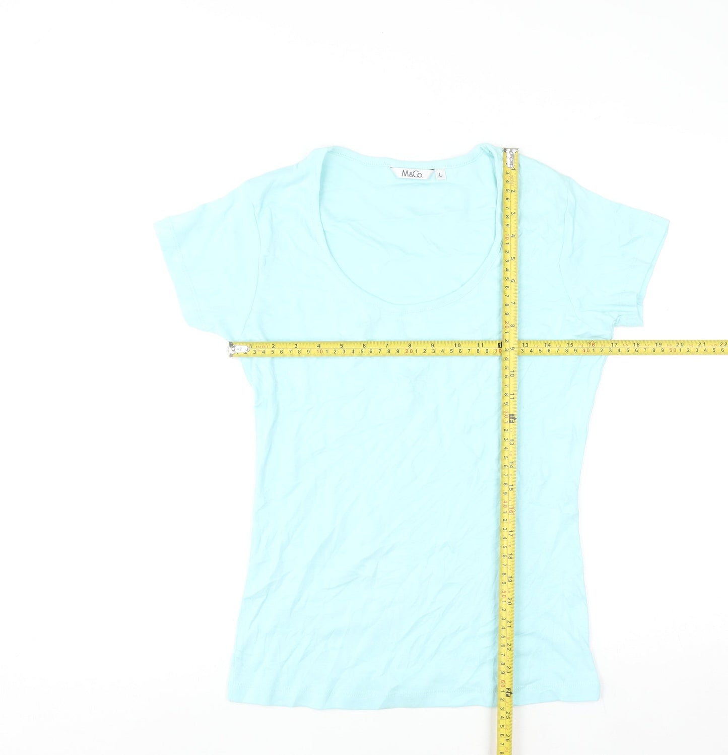 M&Co Women’s Blue Cotton Short Sleeve Basic T-Shirt Size L