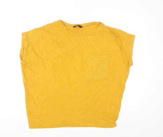 F&F Women's Yellow Studded Pocket Relaxed Jersey T-Shirt Size 14
