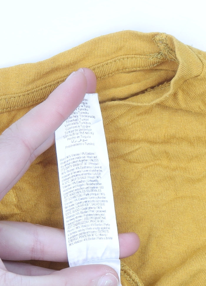 F&F Women's Yellow Studded Pocket Relaxed Jersey T-Shirt Size 14
