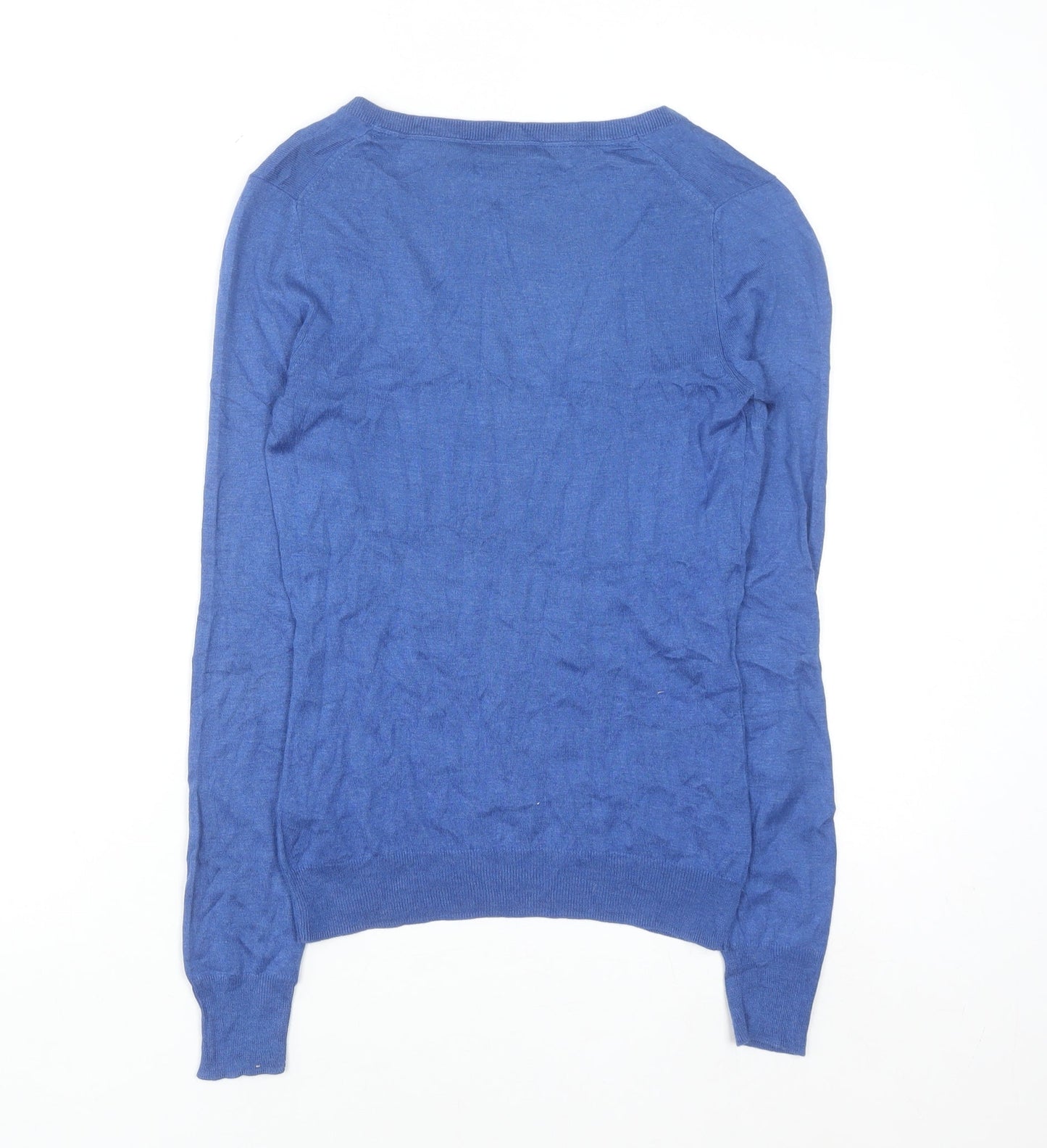 Massimo Dutti Women's Blue Silk Cotton Cashmere V-Neck Jumper S