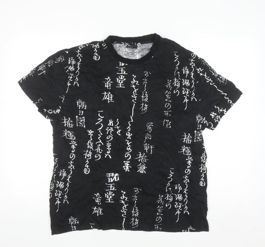 ASOS DESIGN Men’s Black Japanese Print Crew Neck T-Shirt Size L