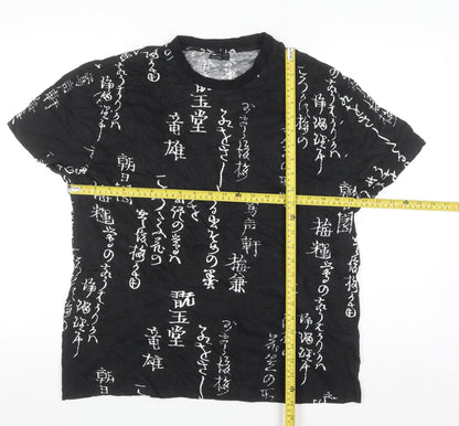 ASOS DESIGN Men’s Black Japanese Print Crew Neck T-Shirt Size L