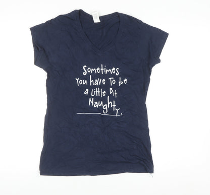 Gildan Women's Blue Matilda Quote V-Neck Cotton T-Shirt Size M