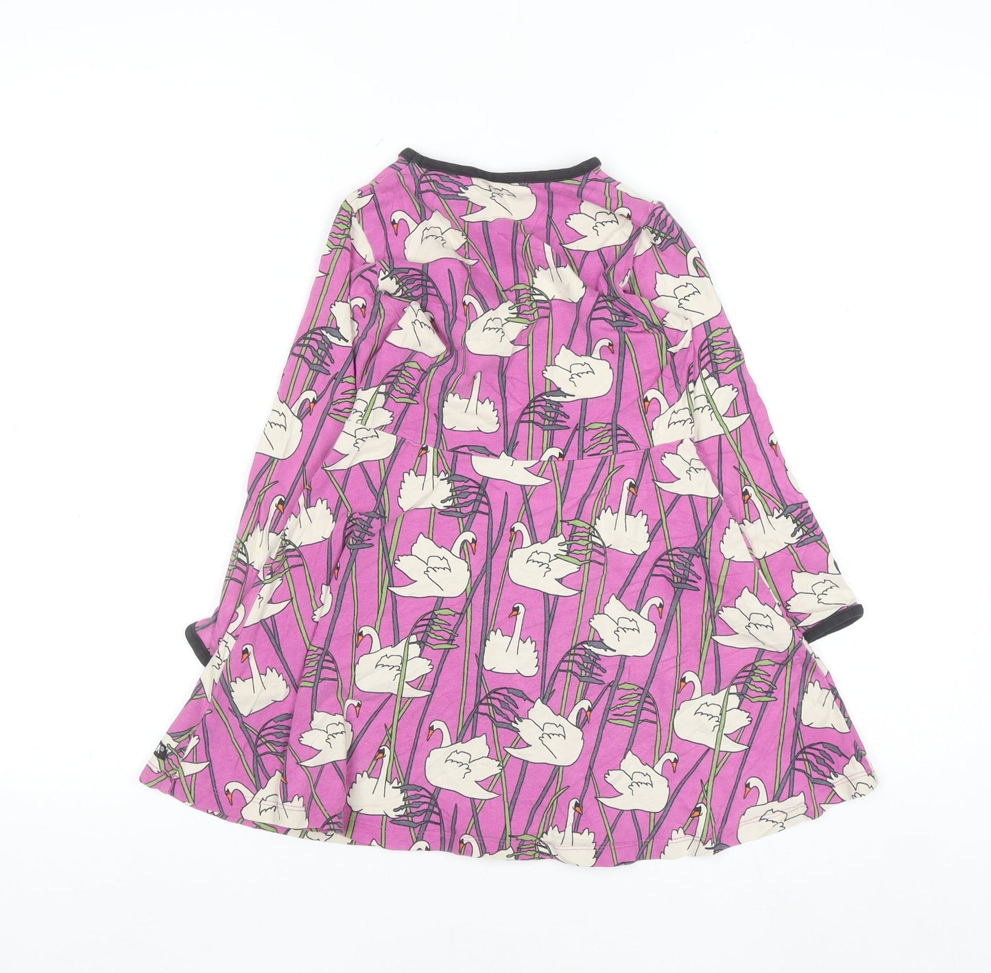 Viller Valla Girls Pink Swan Print Long Sleeve Cotton A-Line Dress 5 Years