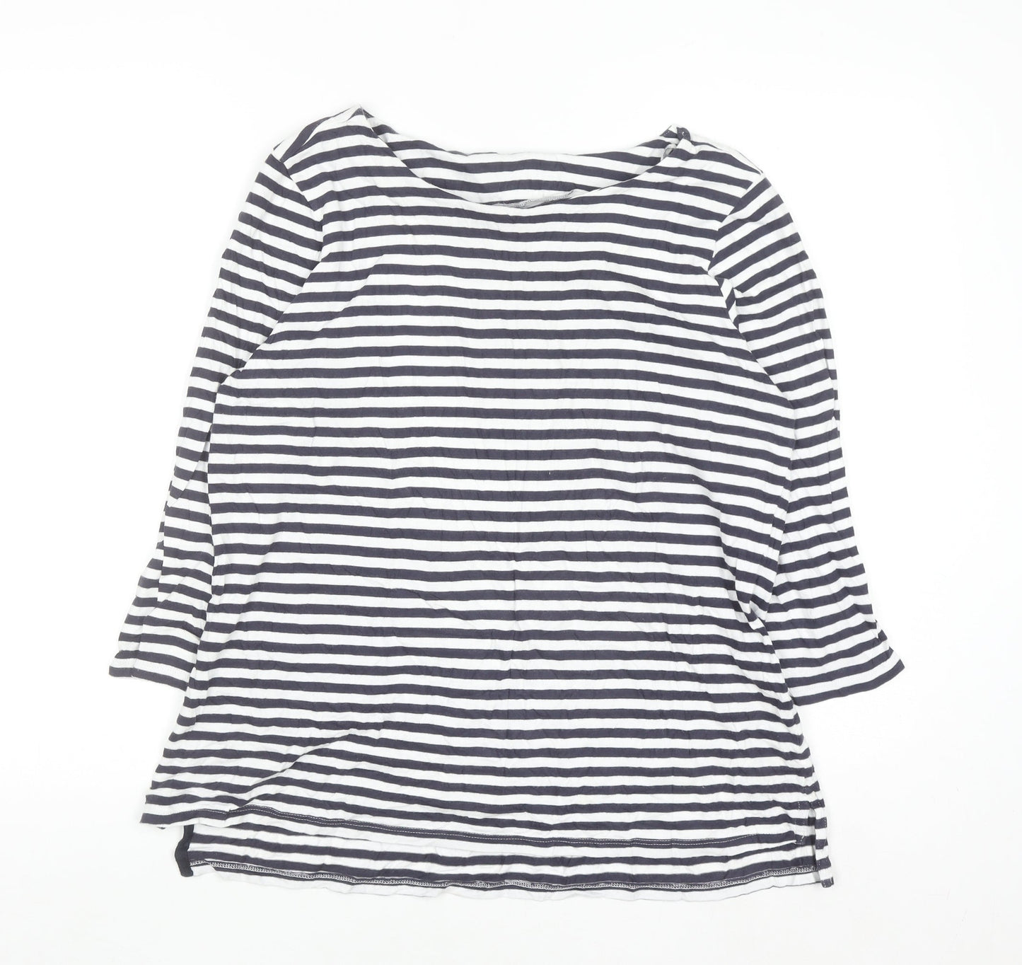 Next Women Blue White Striped 3/4 Sleeve Cotton T-Shirt UK 16