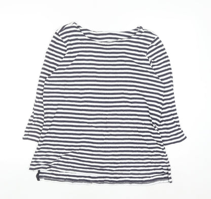 Next Women Blue White Striped 3/4 Sleeve Cotton T-Shirt UK 16