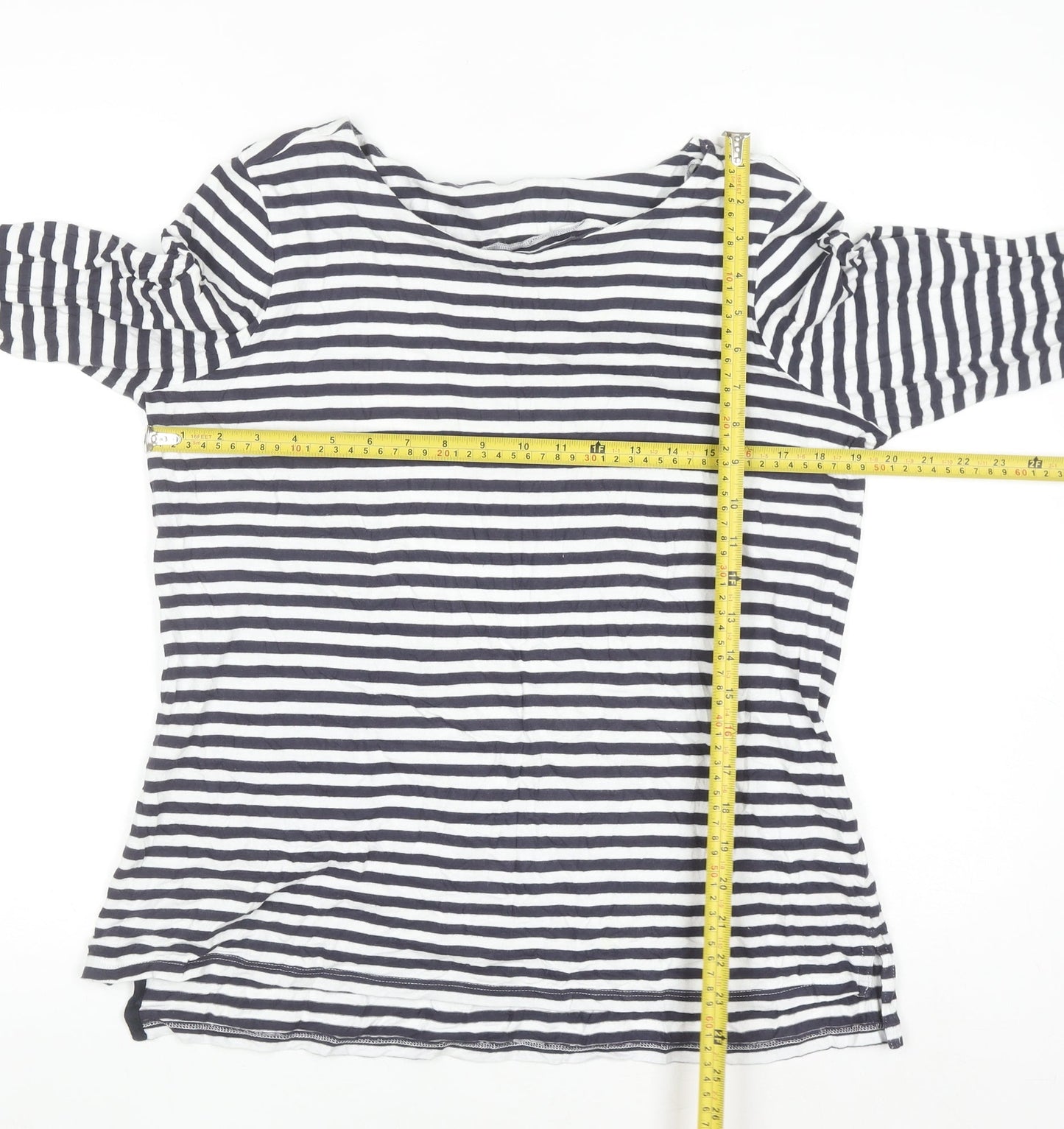 Next Women Blue White Striped 3/4 Sleeve Cotton T-Shirt UK 16