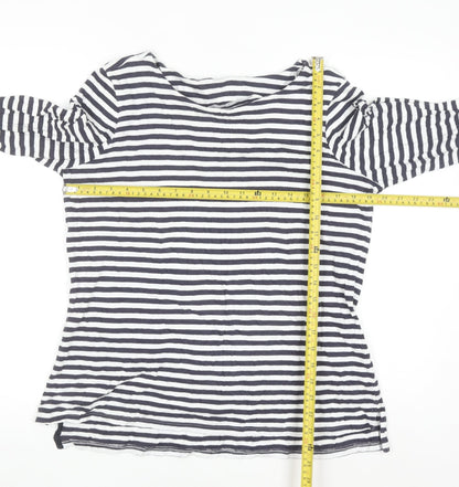 Next Women Blue White Striped 3/4 Sleeve Cotton T-Shirt UK 16