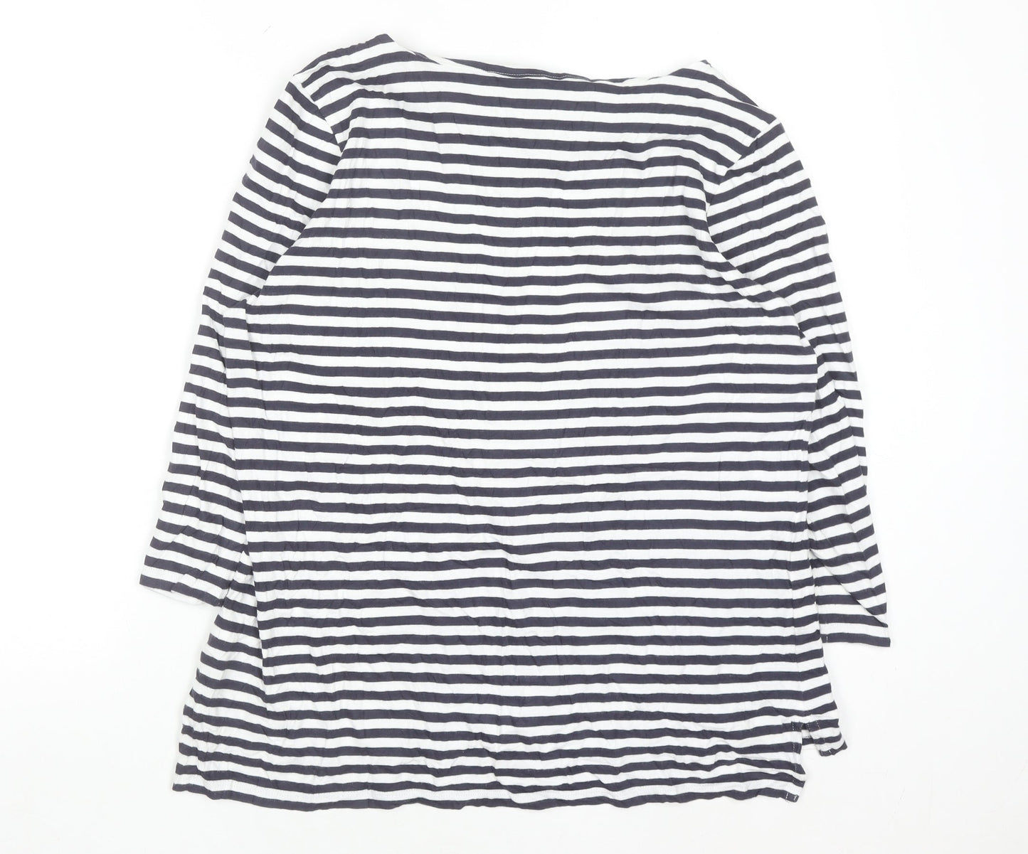 Next Women Blue White Striped 3/4 Sleeve Cotton T-Shirt UK 16