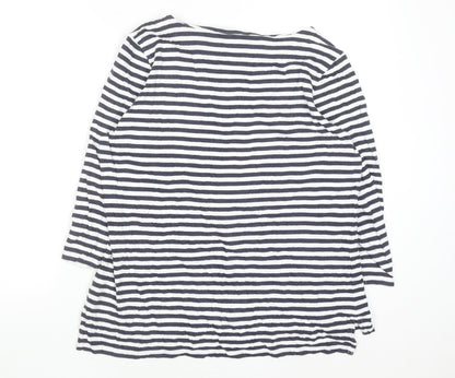 Next Women Blue White Striped 3/4 Sleeve Cotton T-Shirt UK 16