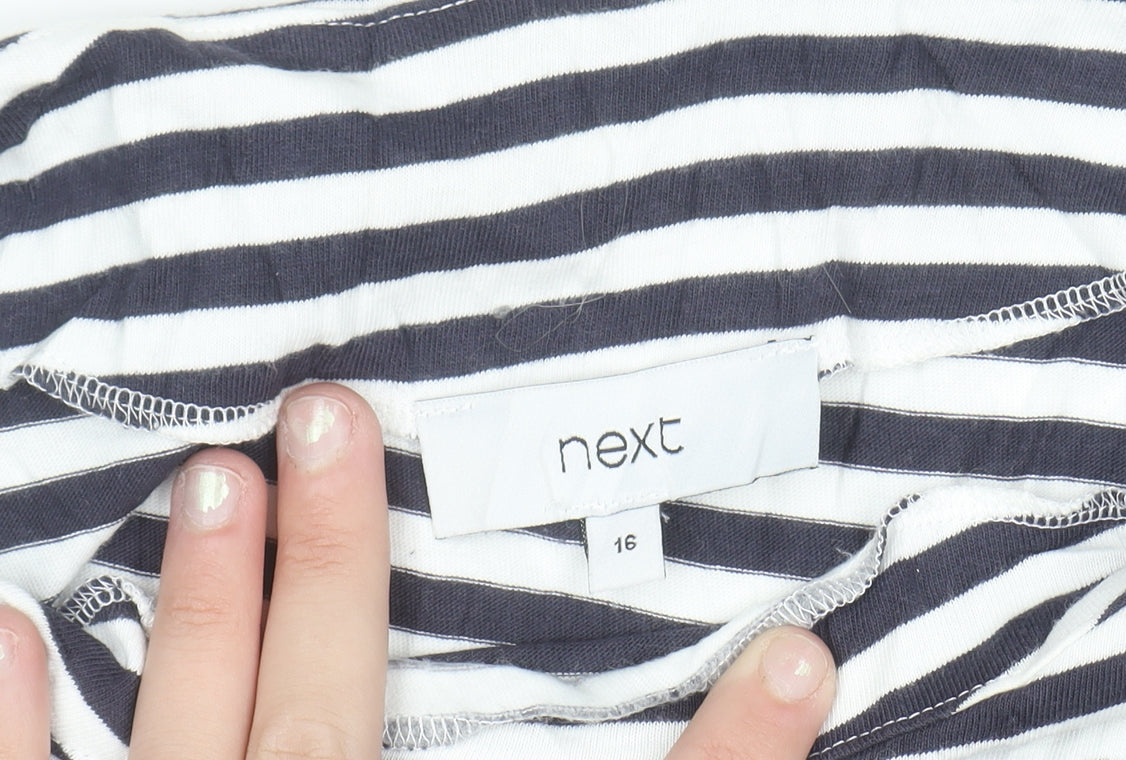 Next Women Blue White Striped 3/4 Sleeve Cotton T-Shirt UK 16