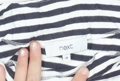 Next Women Blue White Striped 3/4 Sleeve Cotton T-Shirt UK 16