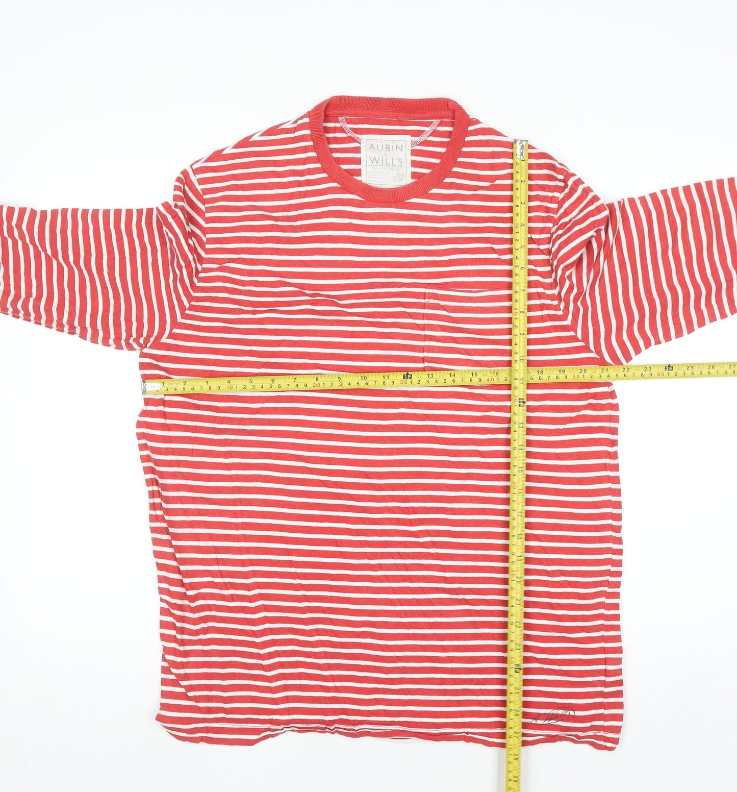 Aubin & Wills Men’s Red Striped Long Sleeve Cotton Top Size L