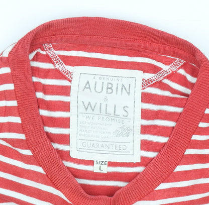 Aubin & Wills Men’s Red Striped Long Sleeve Cotton Top Size L