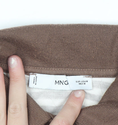 MNG Women Brown Stripe Collared Henley Jumper Size M