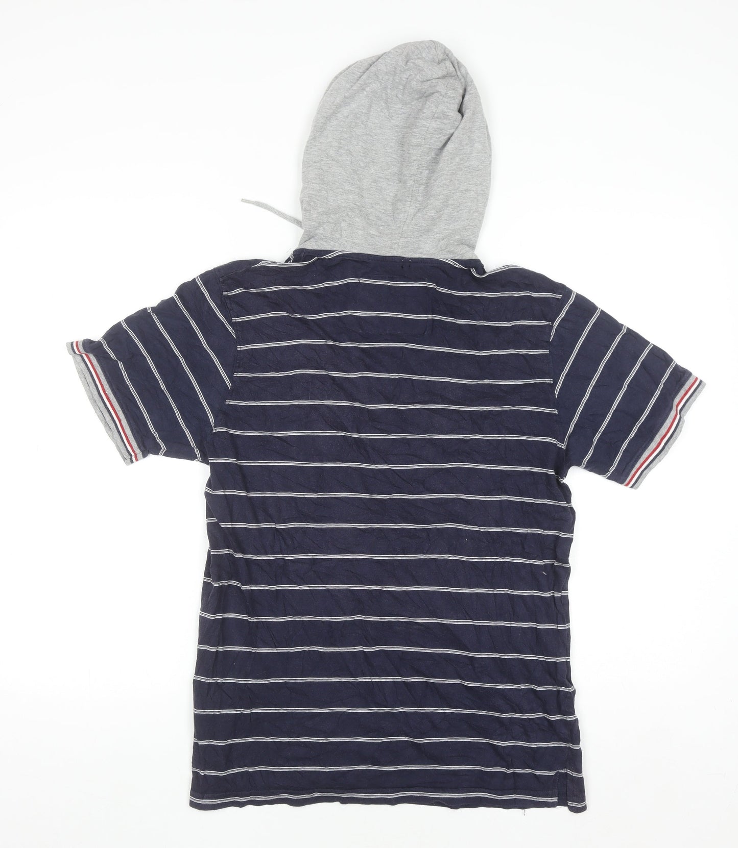 Urban Spirit Men's Blue Stripe Short Sleeve Henley Hoodie M