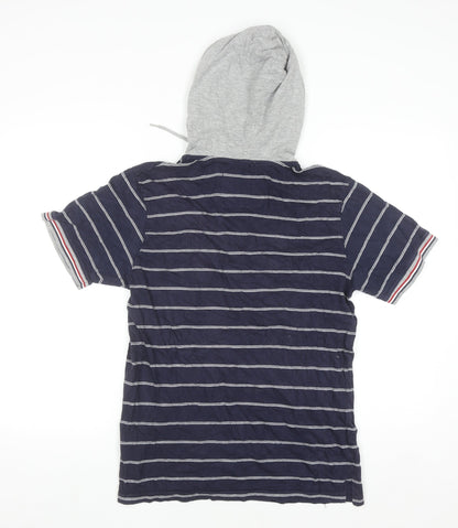 Urban Spirit Men's Blue Stripe Short Sleeve Henley Hoodie M