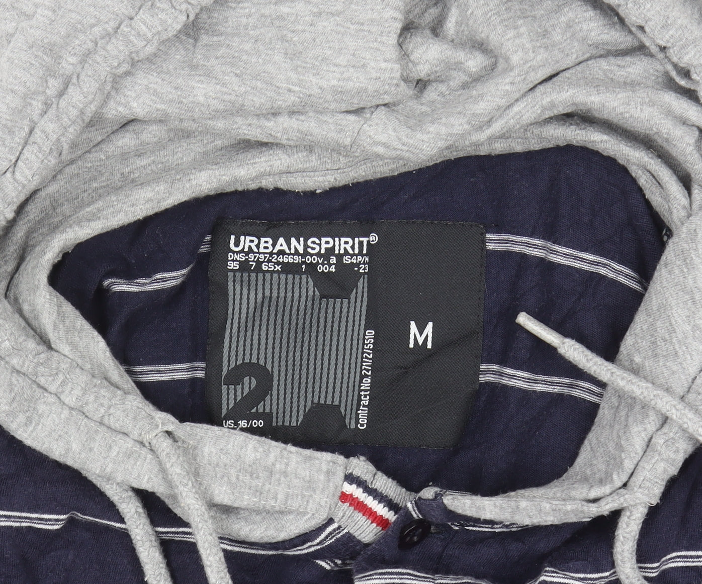 Urban Spirit Men's Blue Stripe Short Sleeve Henley Hoodie M