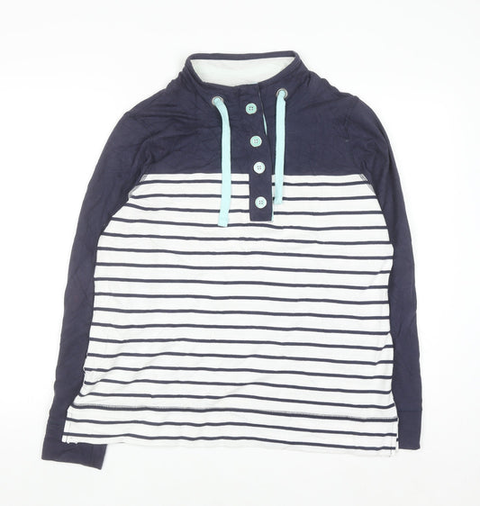 BHS Womens Blue White Striped Henley High Neck Cotton Jumper Size 16