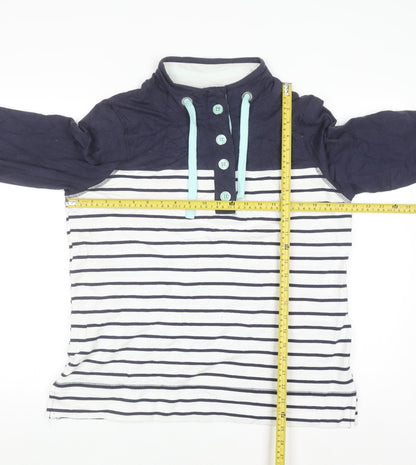 BHS Womens Blue White Striped Henley High Neck Cotton Jumper Size 16