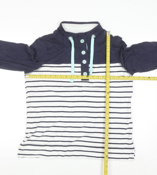 BHS Womens Blue White Striped Henley High Neck Cotton Jumper Size 16