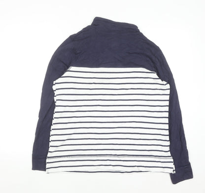 BHS Womens Blue White Striped Henley High Neck Cotton Jumper Size 16